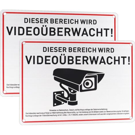 Lot de 2 panneaux de vidéosurveillance, 20 x 15 cm, autocollants, en aluminium, pour vidéosurveillance, terrain privé (1/5)