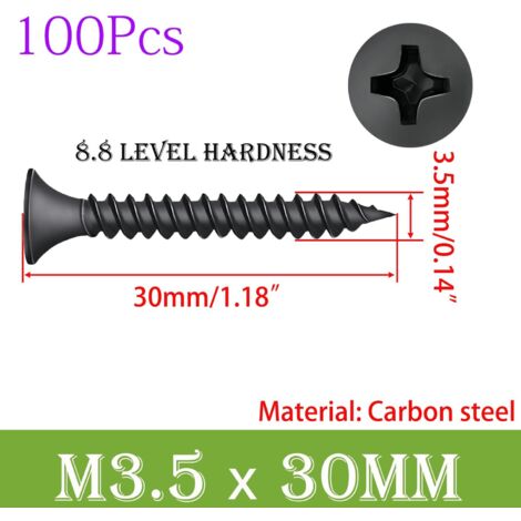 100 Pièces Vis à Bois Autotaraudeuses, Vis pour Cloisons Sèches, Vis à Tête Plate Croisée, Vis Autotaraudeuse Matériel de Fixation, M3.5 x 30mm (1/5)