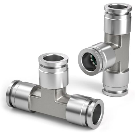 2 Pcs 6mm Té 3 Voies Raccord Rapide Pneumatique, 3 Voies en Acier Inoxydable pour Adaptateur d'Air PE (1/4)