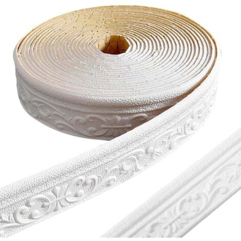 Frise Murale Adhesive, Frise Murale Autocollante, Plinthe Murale Adhesive, 3D Bordure de Papier Peint Autocollante Etanche pour Couloirs, Peintures Murales, Plafonds, Coins (Blanc) (1/4)