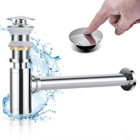 Siphon Lavabo avec Bonde Lavabo Pop-up sans Trop-plein, Ensemble Vidage et Siphon Salle de bain, Kit Siphon Bonde Lavabo Design Automatique en Laiton Massif, Chromé (1/5)