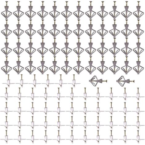 100 Pack High Performance Plasterboard Wall Plugs and Screws with Screws, for Drywall and Plasterboard - Ideal for TV Wall Mounts and More (1/5)