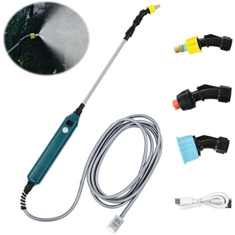 Pulverisateur Lance Telescopique, Pulverisateur Electrique avec Affichage de la Puissance, Lance Telescopique Pulverisateur Toiture avec 3 Buses et 5m de Tuyau, Portable,USB Rechargeable (1/5)