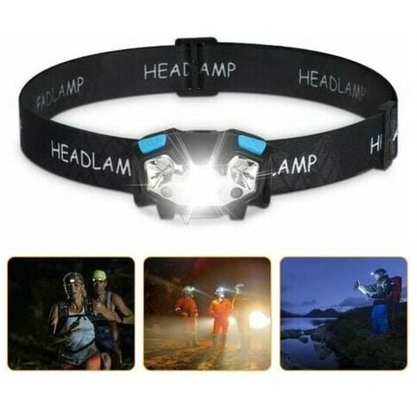 Lampe frontale à LED, phare de travail à LED 5000Lumen, lampe frontale à capteur de mouvement Lampe de travail étanche rechargeable par USB, 5 modes d'éclairage Phares, bandeau réglable et (1/5)