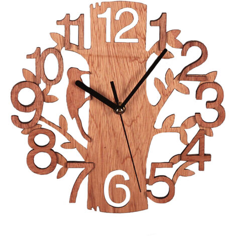 Horloge Murale Arbre en Bois Horloge Ronde Silencieuse Anti-tic-tac pour Cuisine Salon Chambre Bureau (211129GS05-1) (1/5)