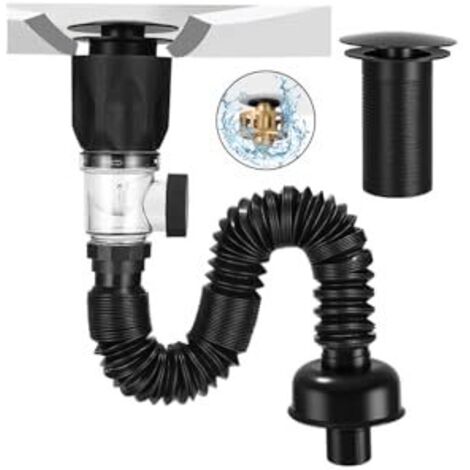 Kit de Bonde de Lavabo, Siphon Lavabo Avec Pop-Up Bouchon de Vidange de Filtre et Tuyau de Vidange Flexible, Rétractable 300-1000mm, Pour Bain et Cuisine, Résistant Aux Odeurs Et Aux Insectes (1/5)