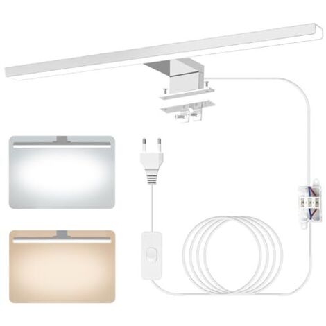 Lampe Miroir Salle de Bain Moderne à LED, 4000K 6000K Température Bicolore, 40cm 12W IP44 Applique Murale Salle Bain en Aluminium avec Interrupteur Câblage, Applique Maquillage Eclairage [Cl (1/5)