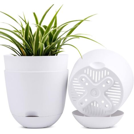 Pots de Fleurs à arrosage Automatique intérieur et extérieur Blanc 13 cm(3pcs) (1/5)
