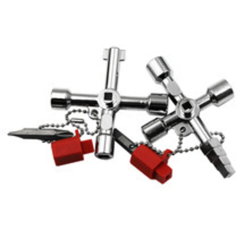 Clé Triangle Multifonction 4 Voies - 2 Pièces pour Poubelle, Armoire Electrique, Boîtier Compteur, Coffret de Compteurs d'eau et Armoire