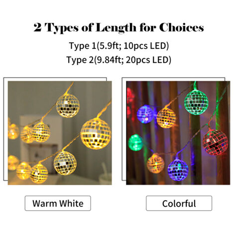 Guirlande lumineuse décorative à 20 LED, 3 m, boules suspendues, alimentée par piles, idéale pour l'intérieur, l'extérieur, le jardin ou la terrasse. (1/5)