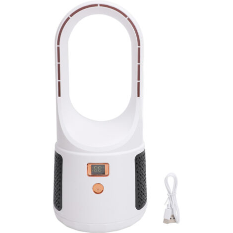 Ventilateur de bureau USB, 6 vitesses, silencieux, Portable, sans lame, avec affichage de puissance, pour la maison, la chambre à coucher, le bureau, blanc (1/5)