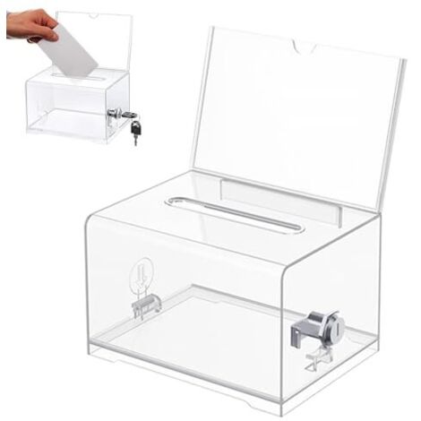 Boîte de Dons en Acrylique, Boîte à Dons Verrouillable, urne Électorale Transparente avec Serrure à Clé, Tirelire Transparente, avec Autocollant, pour Les Votes, Jeux, Concours