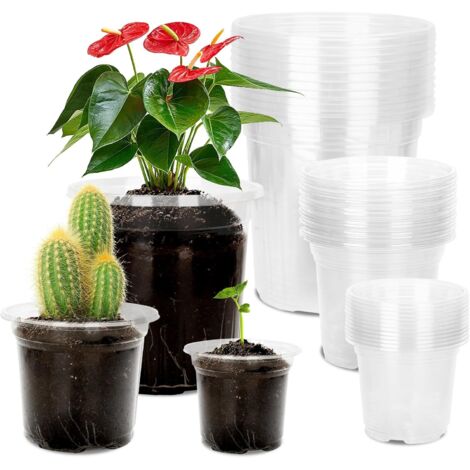 Lot de 36 pots de culture ronds en plastique transparent pour semences, semis, 3 tailles (1/4)