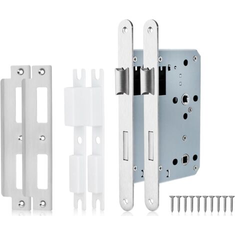 2 PCS satin nickel Serrure de salle de bain 7250 Serrure à encastrer en acier inoxydable Trou européen pour portes intérieures et de salle de bain, verrouillage réversible (1/4)