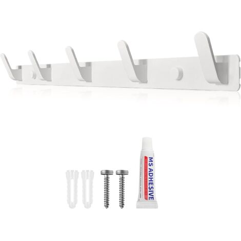Jusch – Porte-manteau mural en aluminium spatial – 5 crochets – Installation adhésive ou vis – Pour couloirs, chambres, cuisines, salles de bains