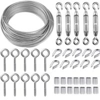 30m Stainless Steel Rope Hanging Kit, Wire Rope Kit, 2mm Coated Stainless Steel Rope, With M5 Rope Tensioner And Eye Hooks, For Climbing Plants, Raili