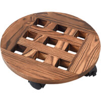 Plateau de fleurs mobile en bois de 25CM, base de plateau de pot de fleur, plateau mobile à roue universelle, 4 roues, dont 2 roues de frein