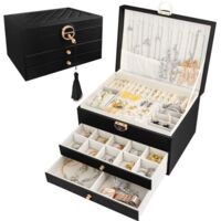 Boite a Bijoux, Rangement Bijoux 3 Niveaux Boite a Bijoux Fille, Boite à Bijoux Femme Boite Rangement Bijouxrange Bijoux Femme pour Boucles, Colliers,Bagues,