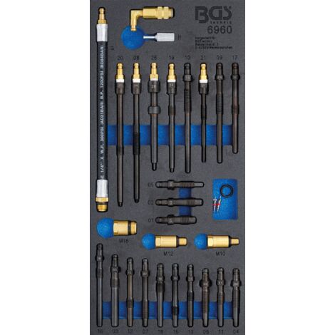 BGS Insert de servante d'atelier 1/3 : Jeu d’adaptateurs pour testeur de compression et de pertes de pression 30 pièces (1/4)