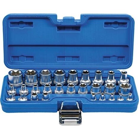 Bgs Technic – Coffret cliquet et douilles 28 pièces – Douilles E4 à E24 – Entrée carré 6,3 mm (1/4") et 12,5 mm (1/2") – Acier au chrome-vanadium (1/7)