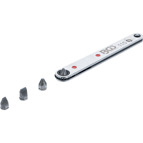 Bgs Technic – Cliquet ultra fin 6,3 mm (1/4") – 4 embouts cruciformes et fente – Transmission hexagonale pour vissage précis – Design compact pour espaces restreints