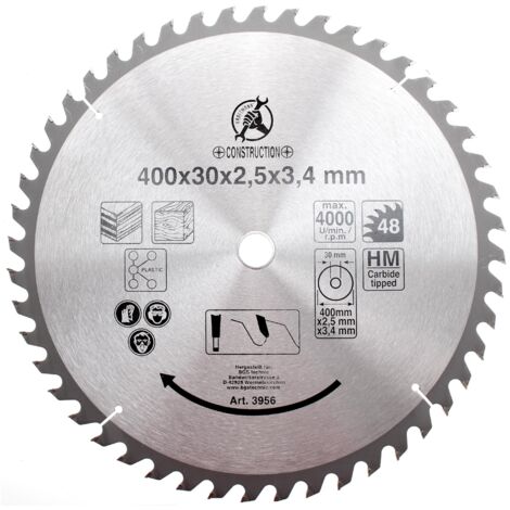 Bgs Technic – Lame de scie circulaire 400 mm – 48 dents carbure – Pour bois dur et teck – Largeur de coupe 3,4 mm – Alésage 30 mm (1/3)