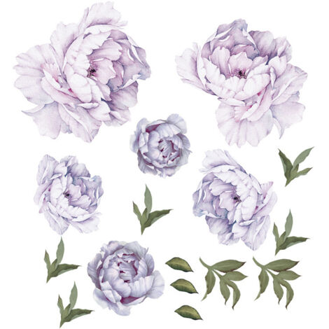 Pivoine Floral Stickers Muraux Aquarelle Fleurs Violettes Stickers Muraux pour Chambre, Délicat Pivoines Fleur Mur Affiches (1/5)