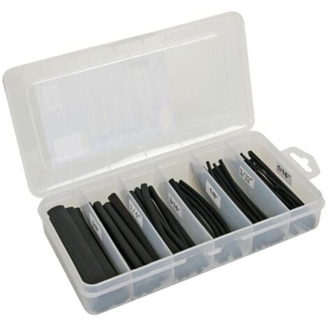 Velleman – Lot de 170 gaines thermorétractables noires 10 cm – Ø1 à Ø9 mm – Ignifuges et sans halogène – Coffret de rangement inclus