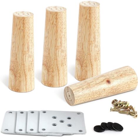 Lot de 4 Pieds de Meuble en Bois, 15 cm Pieds de Canapé de Rechange, Table Basse Jambes, pour lit, Placard, Banc, Meuble TV, Armoire, avec Accessoires(Conception à Angle Droit) (1/5)