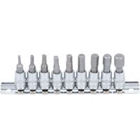 – Jeu de 9 douilles à embout 6,3 mm – Acier chrome-vanadium – Tailles 3/32' à 3/8' – Rail métallique inclus