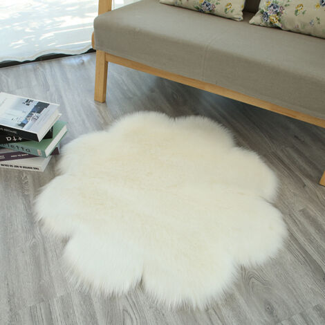 Peau de Mouton synthétique,Cozy Sensation comme véritable Laine Tapis en Fourrure synthétique, Fluffy Soft Longhair Décoratif Coussin de Chaise Canapé Natte (Blanc, 90 x 90cm) (1/4)