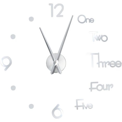 Horloge murale adhésive sans cadre, autocollant de Surface de miroir DIY pour la décoration de la maison, du bureau et de la salle, grand argent (1/5)