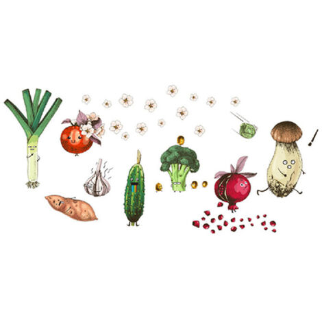 Stickers Muraux Cuisine Aliments Autocollants Muraux Mural Stickers Fruits et Légumes Tomates Brocoli pour Cuisine Frigo Armoires (1/5)