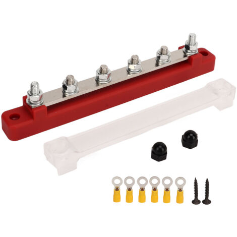 Bornier de Distribution d'énergie à 6 postes avec couvercle anti-poussière, goujons M6 DC12V à 48V 150A pour voitures, bateaux, camping-cars rouge (1/5)