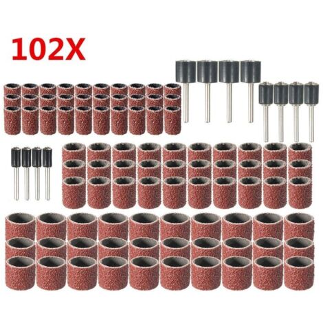 102 Pièces Caoutchouc Tambour De Ponçage avec Boîte Gratuite, Comprenant 90 Pièces Bandes de Ponçage et 12 Pièces Tambour Mandrin pour Dremel Outils Rotatifs (1/5)