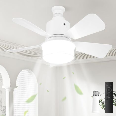 Ventilateur Plafond avec Lumière, 72W Ventilateur Silencieux Plafond avec Douille E27, Abat-jour double couche, Dimmable Ventilateur Plafond LED pour Chambre Salon (Blanc + Connecteur rallonge) (1/4)