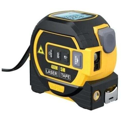 Mètre Laser Numérique 3 in 1 avec ligne laser croisée, 131Ft Télémètre Laser Numérique, 16Ft Mètre à Ruban avec Rétroéclairage LCD pour Distance, zone, Le volume (1/4)