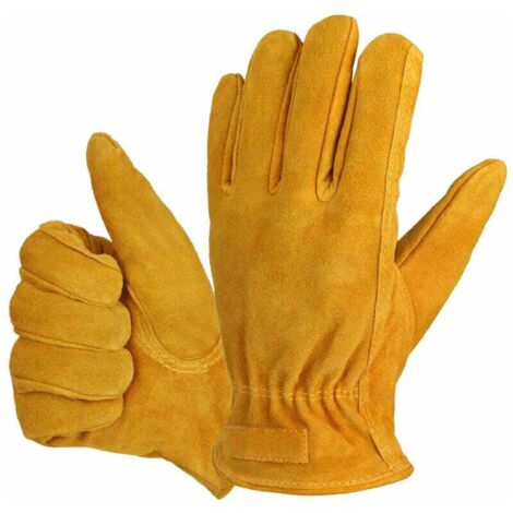 Gants de jardinage Gants de travail en peau de vache, Gants de travail en cuir respirant et flexible pour hommes et femmes, Gants de gréement robustes pour le jardinage, la pêche 18cm (1/4)