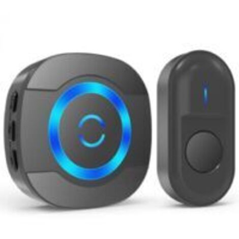 Noir Sonnette de Porte sans Fil 300M Étanche Carillon Electronique avec Récepteur Enfichable pour la Maison 55 Mélodies LED (1/4)