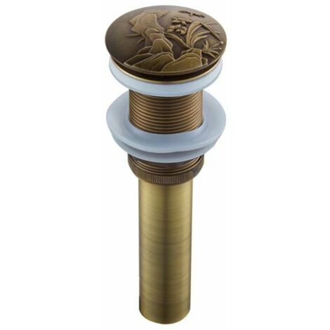 Bonde de Vidage Lavabo Automatique Push Open pour Lavabo,Bouchon de vidage en Laiton Antique Clic-clac Pop-up Sans Trop-plein,Système de Vidage Accessoire de Salle de Bain Universel, (1/4)