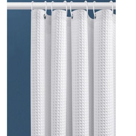 80x180CM (Blanc) Rideau de Douche Gaufre avec Anneaux en Métal Rideau de Douche Baignoire Anti Moisissure Tissu Rideau Salle de Bain Robuste pour Baignoire Cabine de Douche, Ourlet Lesté (1/5)