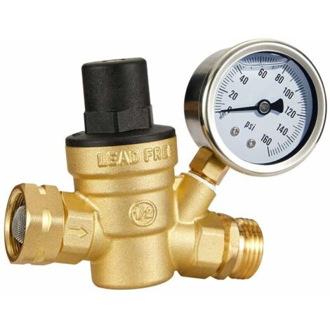 Régulateur de pression d'eau réglable avec jauge et filtre, laiton sans plomb filetage NH 3/4" pour camping-car, remorque RV (1/5)