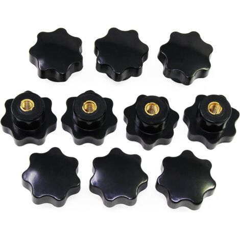 M6 Boutons en étoile, bouton moleté à filetage femelle, poignée en plastique noir boutons de serrage pour équipement mécanique (1/5)