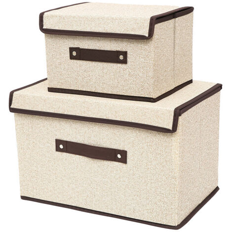 Boîte de Rangement avec Couvercle Tissu, Caisse de Rangement Pliable pour Étagère, Armoire, Vêtemente, Jouet, Bureau - Lot de 3 - Beige (1/5)