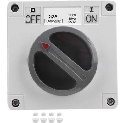 Aiperq – Interrupteur secteur étanche IP66 2P 32A – Commutateur rotatif marche/arrêt avec voyant 250V – Pour installations industrielles et extérieures