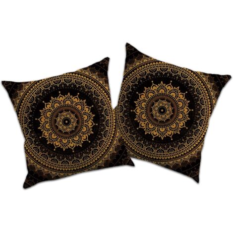 2 taies d'oreiller aspect lin pour coussins déco, coussins, coussins de canapé, housses de coussin, imprimés mandala et style ethnique (mandala vintage 1, 50x50 cm) (1/4)