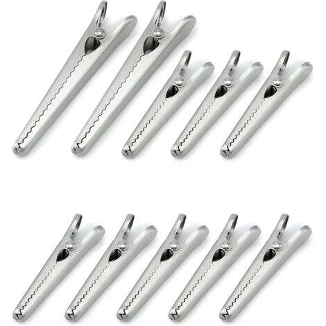 10PCS Pince Sachet Alimentaire en 2 Tailles, 8cm et 11.5cm Pince Crocodile INOX pour Fermeture Sachet Alimentaire Bureau Home (1/5)