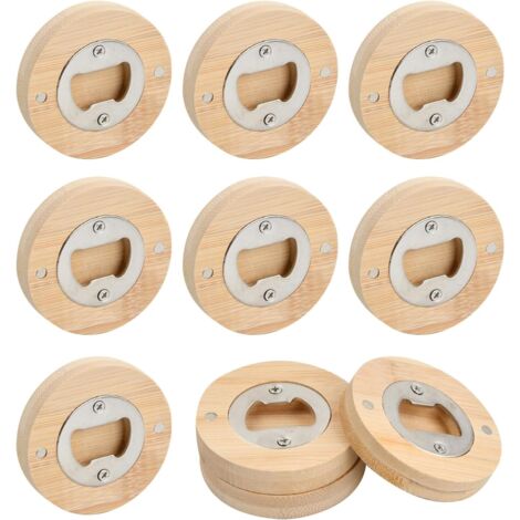 Lot De 10 Decapsuleur, DéCapsuleur, Tire Bouchon DéCapsuleur Rond En Bois, Decapsuleur Bois éPaissi Et Incassable, En Acier Inoxydable, Avec Aimant (6,5 Cm De DiamèTre)