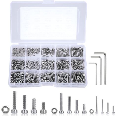 Coffrets Boulons et Écrous M2 M3 M4 Vis en Acier Inoxydable Bouton Tête Hexagonale Socket Assortiment Kit avec Boîte de Rangement Épaisse 480 Pièces- (1/5)