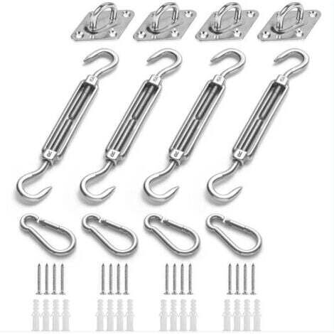 Kit de Fixation pour Voile D'ombrage, Acier Inoxydable Soleil Voile D'ombrage Kit de Fixation pour Triangle et Carré, Rectangle, du Soleil Voile D'ombrage Accessoires de Fixation (1/4)